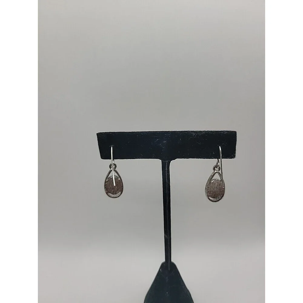 Blue Cats Eye Teardrop Dangle Earrings Silver Tone Glass Stone Minimalist Boho - Picture 5 of 9